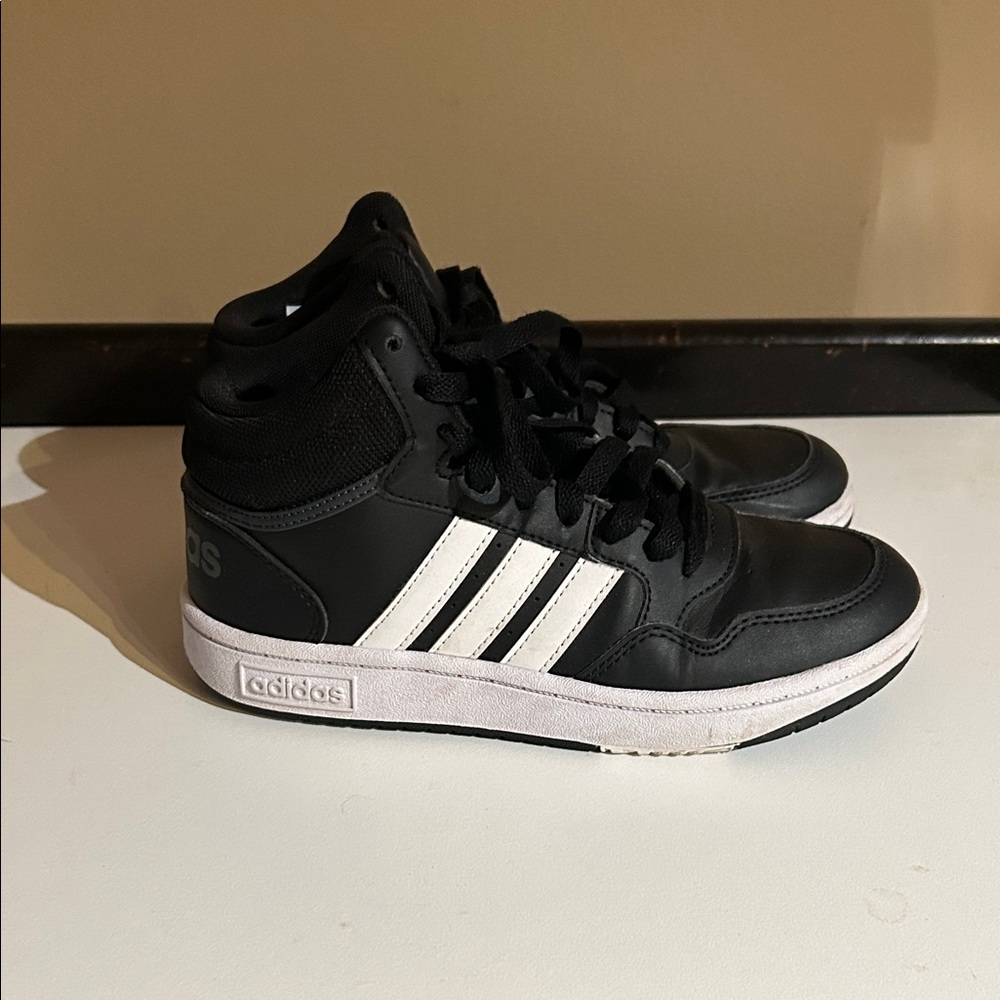 Adidas Kids Black Sneakers with White Stripes